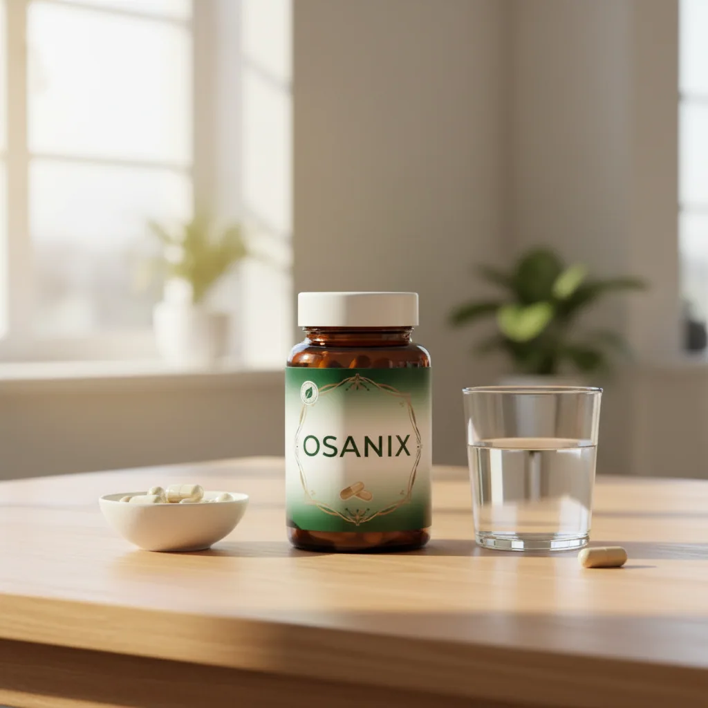 Osanix supplement pot omringd door verse ingrediënten zoals gember en groene thee